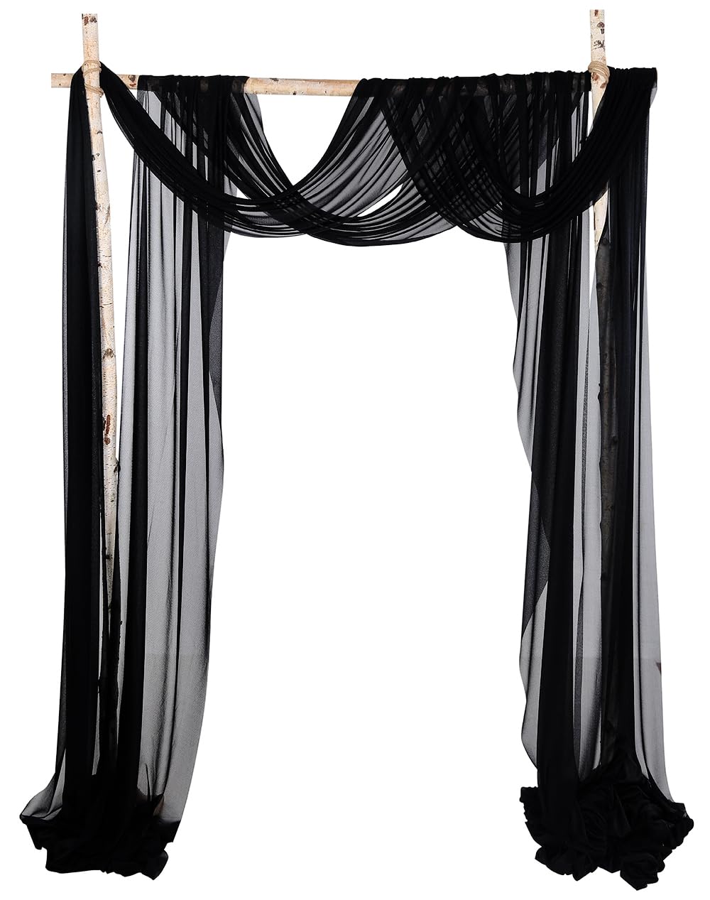 Puxvnizo 2 Panels 30FT Extra Long Sheer Wedding Arch Drapes, Slightly Shimmery Draping Fabric for Wedding Party Swag Decoration (Black & Black)