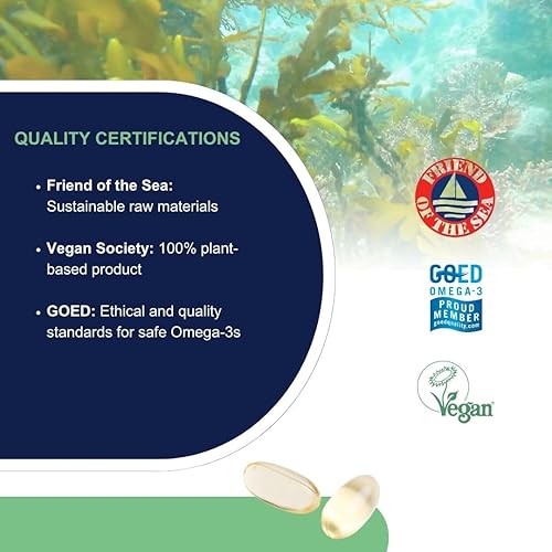 Miniatura 5 de Suplemento vegano Omega 3 OMEGOR Veg - Aceite de algas Omega 3 con 250 mg EPA y 125 mg de DHA con vitamina E - Vegan Society y certificado IFOS (60