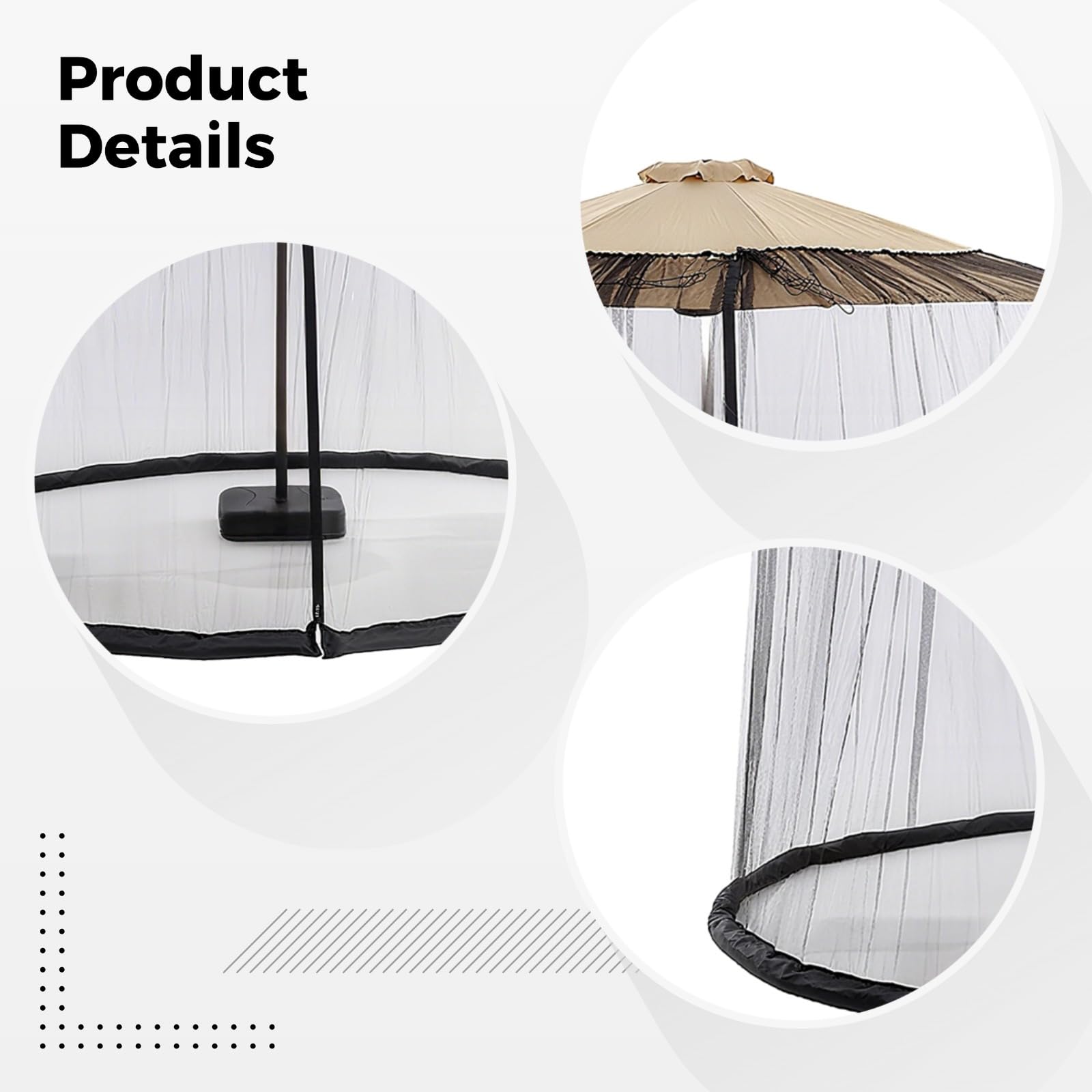 Schwarzes Moskitonetz für Terrassenschirm, 149,6–157,5 cm Durchmesser, 229,6 cm hoch, Outdoor-Regenschirm-Netz mit Doppeltür, Polyester, für römischen/versetzten Regenschirm