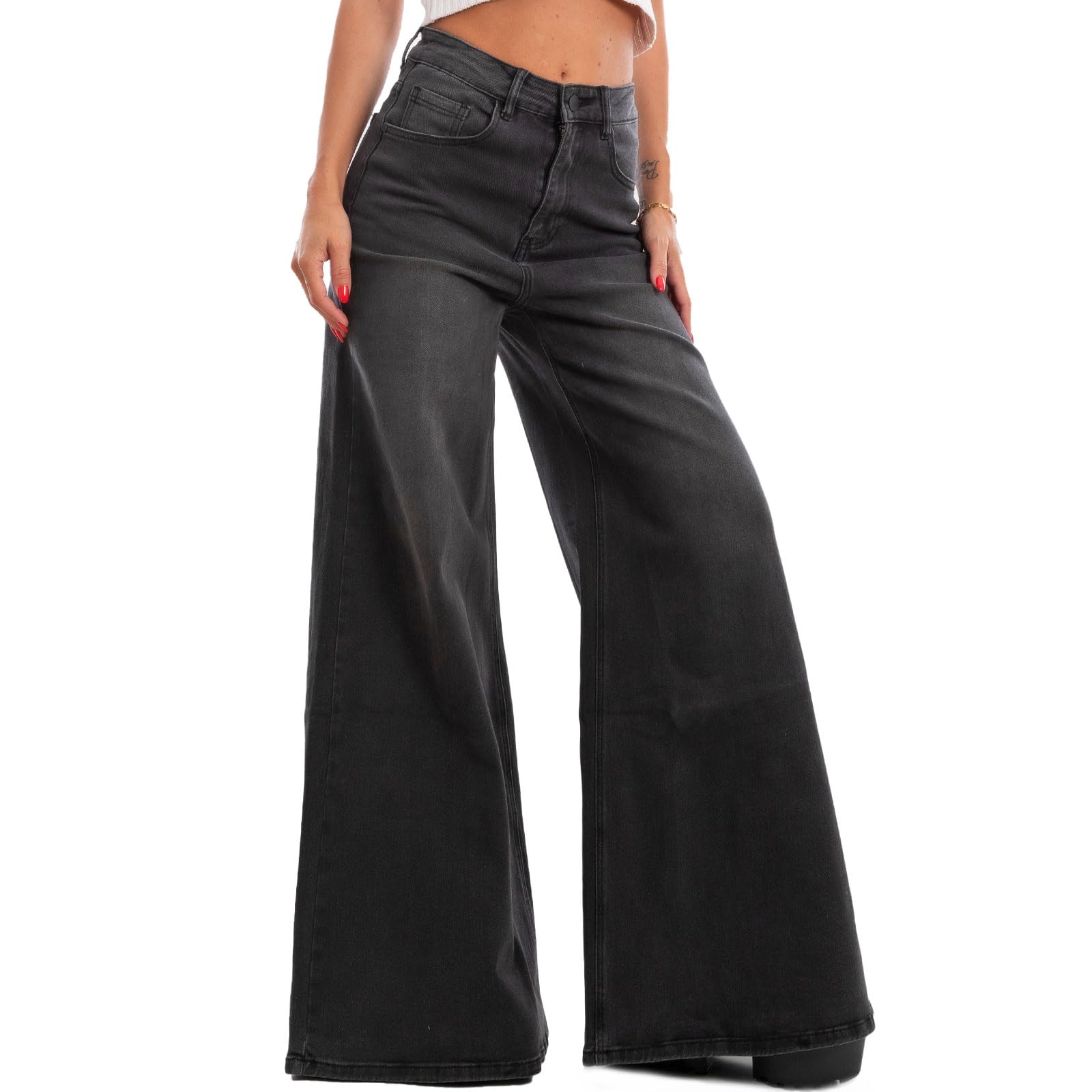 Toocool Jeans Donna Flare Pantaloni Denim Zampa Larghi Baggy Vita Alta RM2301B