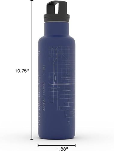 Miniatura 149 de Well Told Botella de agua aislada con mapa Chicago Illinois, grabado de acero inoxidable (21 onzas, gris muelle) botella aislada de mapa