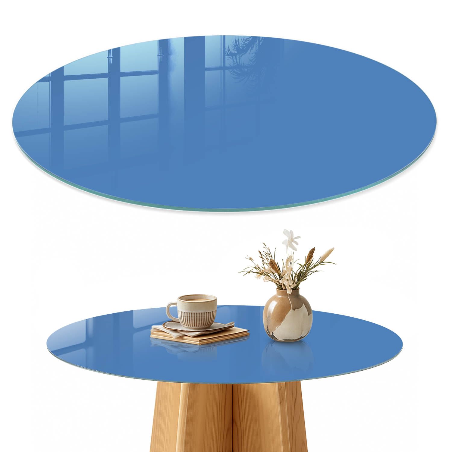 Placa de Cristal 100 cm | Redondo | Espesor 4 mm | Bordes Pulidos | color azul | Pies Antideslizantes | con Impresión Decorativa | Vetro Temperato | para la Cocina y Salón