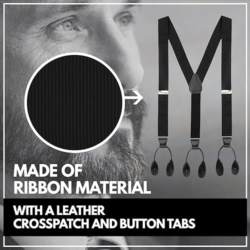 Miniatura 6 de Tirantes para hombre fabricados en Estados Unidos Tirantes de esmoquin de piel auténtica recortados con extremo de botón no elástico