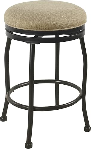 Benjara Taburete de metal con asiento acolchado de tela giratoria, beige y negro