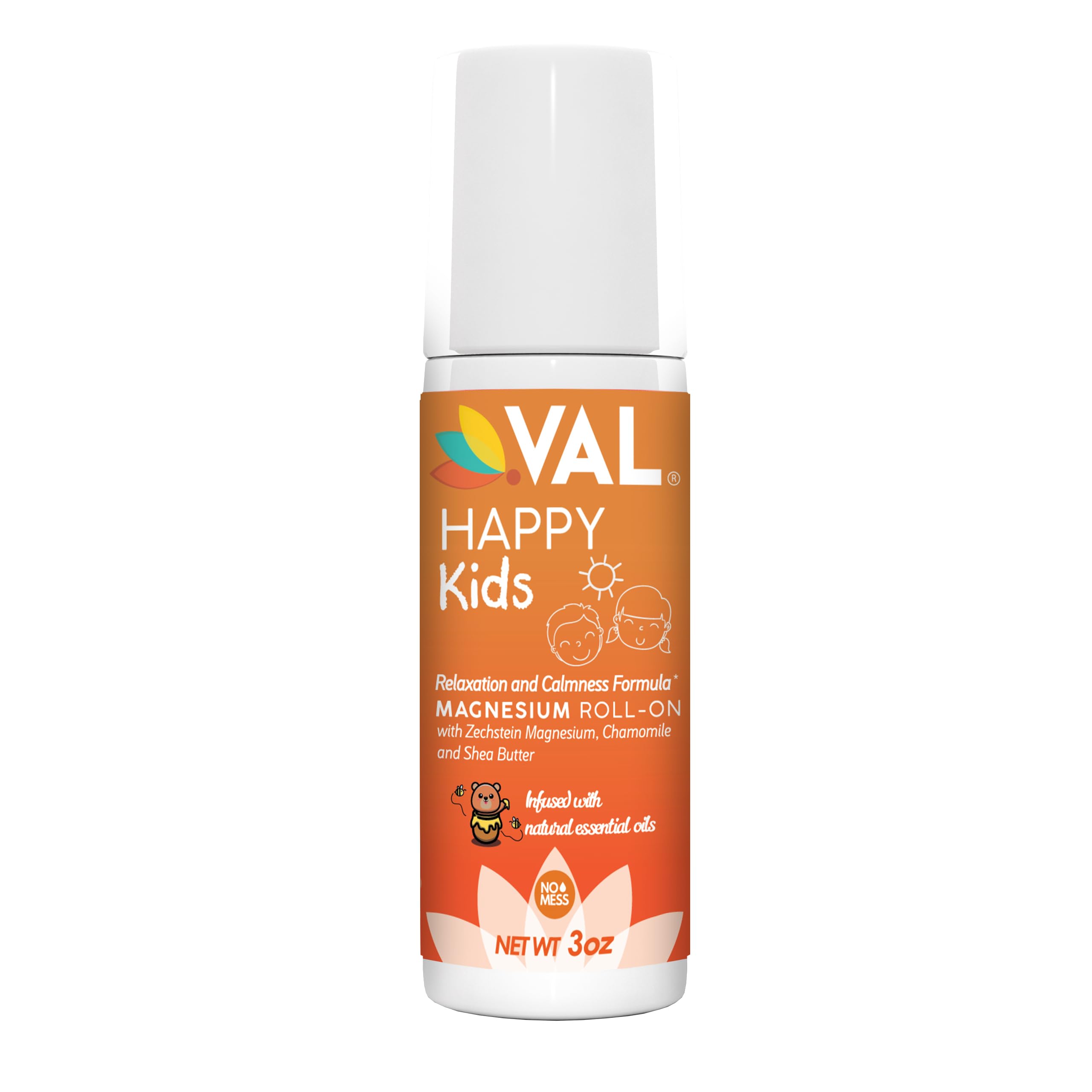 VAL Magnesium Roll-On for Kids | Gentle Zechstein Magnesium Chloride | Relaxation for Daytime & Bedtime | Calm & Mood Support | with Chamomile, Shea Butter & Essential Oils | USA Made | 3oz