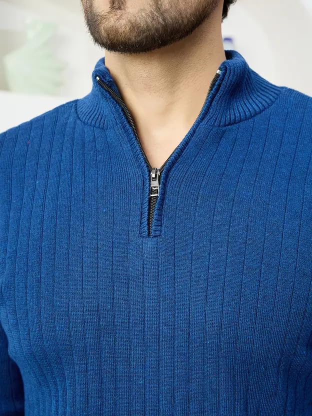 Image of ColorChakra High Neck Woollen Sweater for Mens Half Zip Wool Cardigan Plus Size M to 5XL