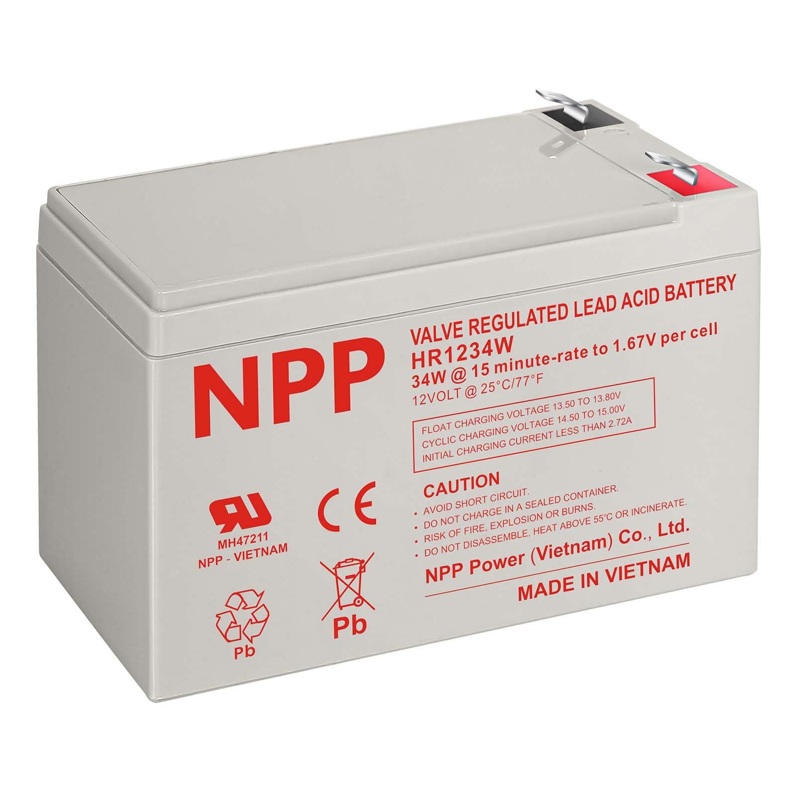 NPP HR1234W (F2, 1Pcs) 204Watts 12V 34Watts/Cell AGM Sealed Lead Acid Rechargeable Battery Replace 12V 9Ah for Back-UPS Flame Retardant UPS Battery