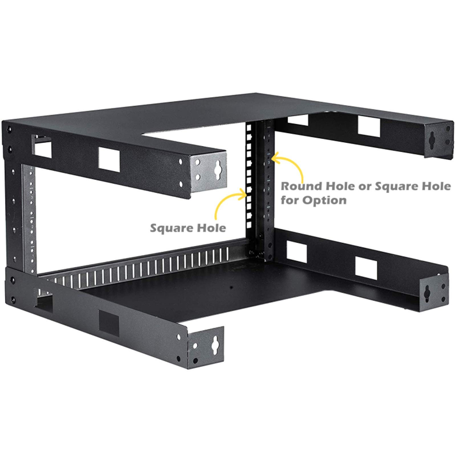 TECHTOO Wandhalterung mit offenem Rahmen, 48 cm (19 Zoll) Server-Equipment-Rack, robust, Netzwerk-Ausrüstung, 45 cm (17,75 Zoll) tief, Schwarz (06U)