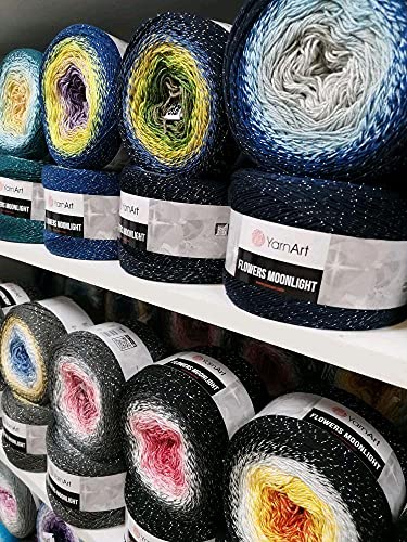 Image of YarnArt Flowers Moonlight Glitter Cotton Yarn, Soft, Rainbow Crochet, Metallic Lurex handknit Shiny, Silvery Cake, Multicolor Cotton, 1 Skein Weight 9.17oz Lenght 393.7 inches,1 Fine Yarn (3287)