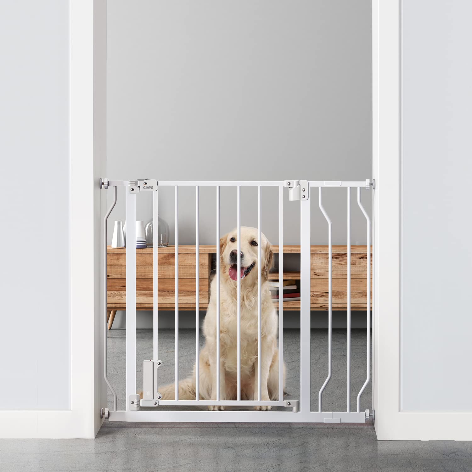 Photo 1 of Easy Walk-Thru Safety Gate for Doorways and Stairways with Auto-Close/Hold-Open Features, Multiple Sizes 29.1 - 43.3 inch Cool White