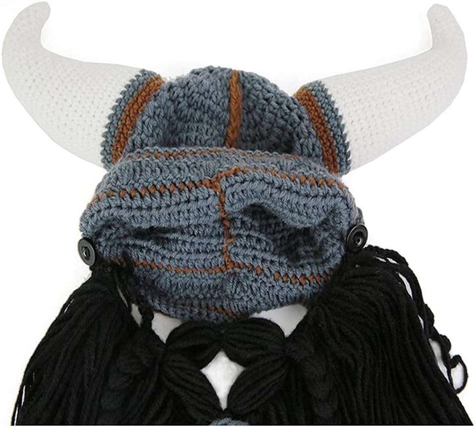 Viking Beard Hats Funny Beanie Hat Handmade Knit Wig Hat for Men Women - Image 2