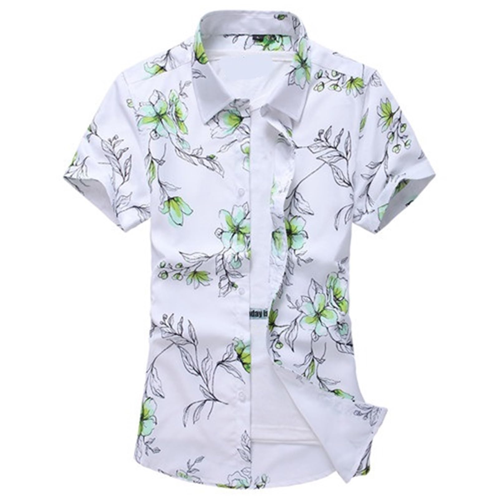 Chemise d'été en pur coton pour homme à manches courtes imprimé grandes roses vertes taille L