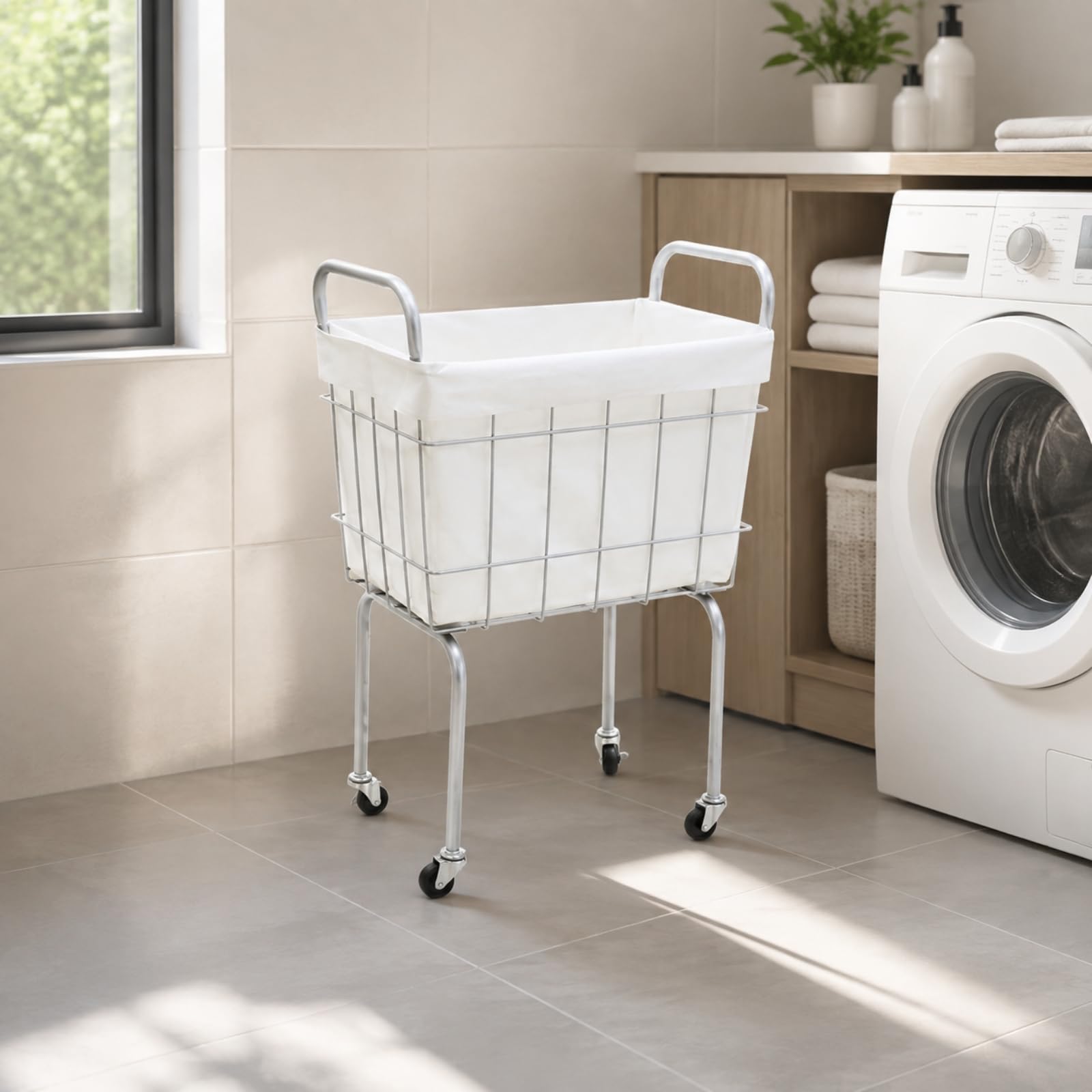 Cesto Ropa Rectangular Reforzado Cesta Lavandería con Ruedas Compacto Cesto Ropa Forro Extraíble para Hogar