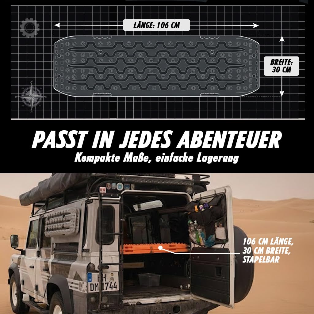 IYC4x4 Sandbleche Anfahrhilfe Bergungshilfe Traktionshilfe Reifenleiter Kunststoff (Stealth Grey, 2x Sandbleche)