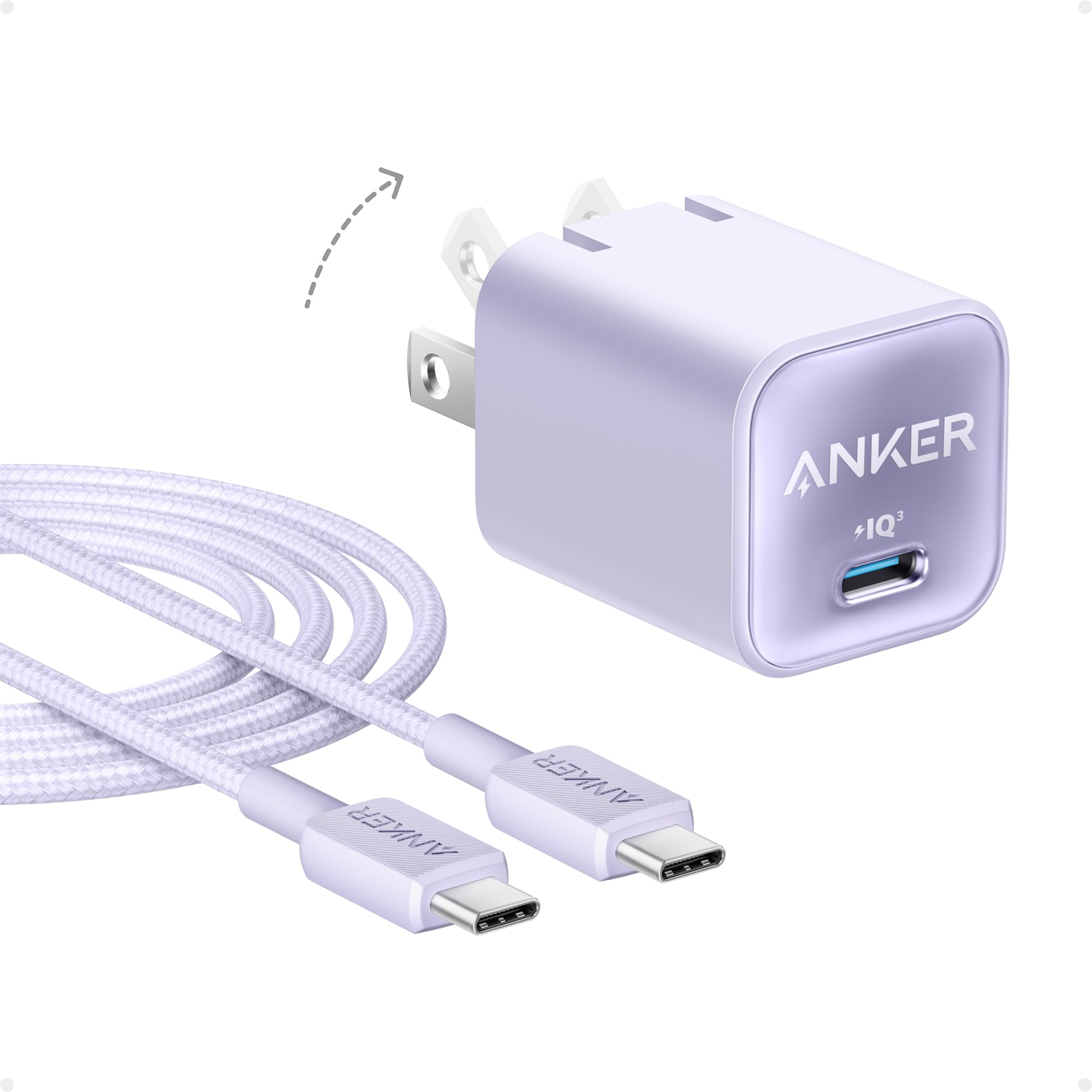 Anker Nano Charger, USB C GaN Charger 30W, PIQ 3.0 Foldable PPS Fast Charger for iPhone 17/16 and More Series, Galaxy, iPad, Compatible with MagSafe (
