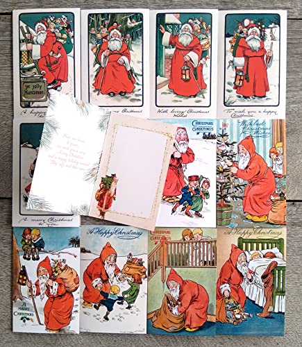 Image of PIXILUV RED CHRISTMAS (Pack of 12) Notecards Small Greeting Cards # Vintage Santa Claus in Bright Red Robes ~ Vintage Christmas Postcards Reprint