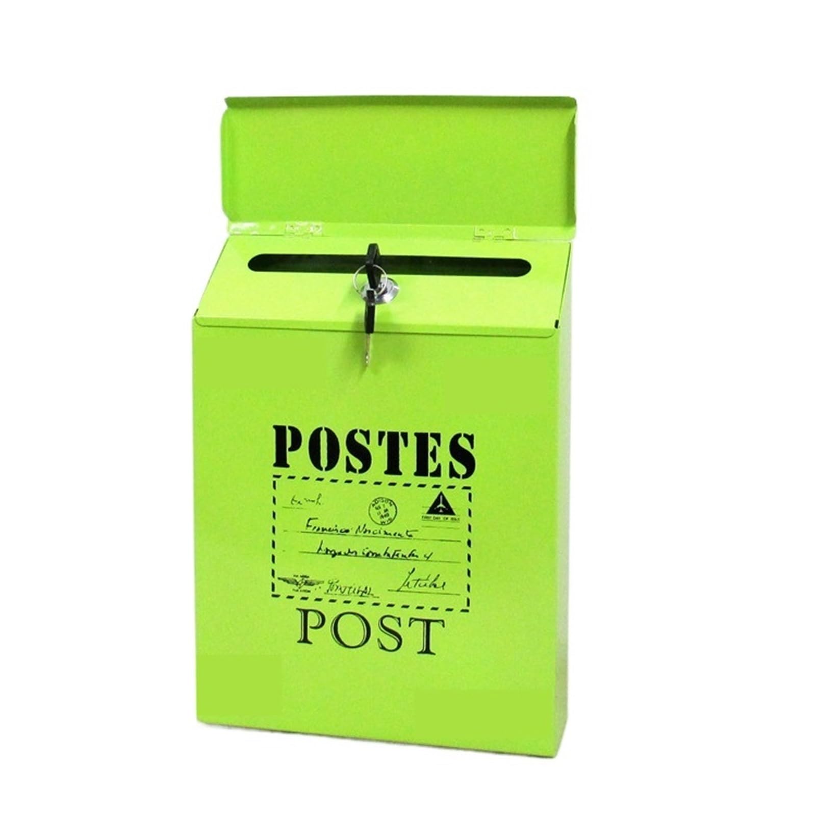 Wall Mounted Letterbox Wall Mount Mailbox Vintage Mail Postal Letter Newspaper Box Waterproof Mailboxes Garden Decoration(Green-bigwords)
