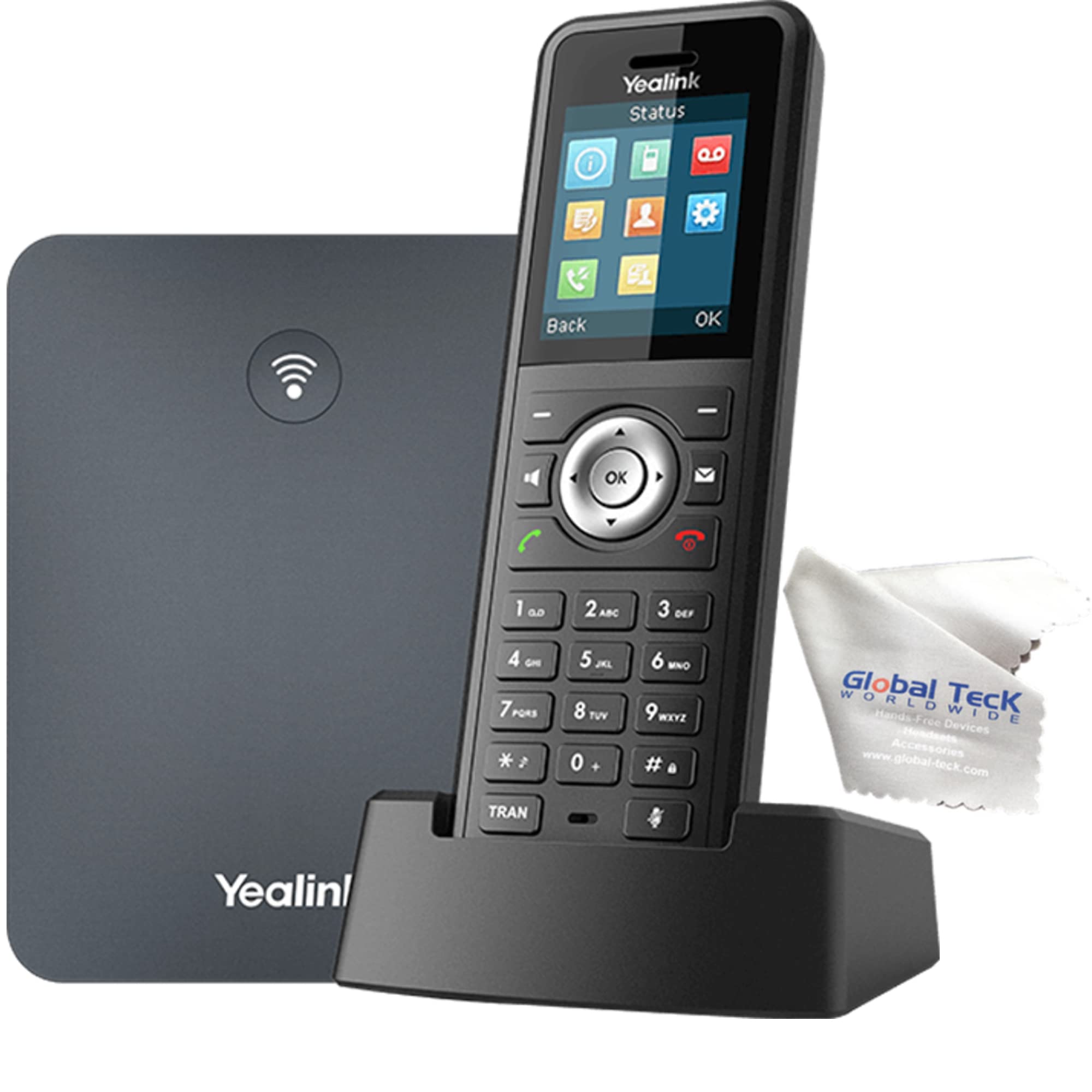 Yealink W79P DECT Phone System - IP Cordless Business Phones Compatible with Internet Phone Wireless voip Phones, Global Teck Cloth