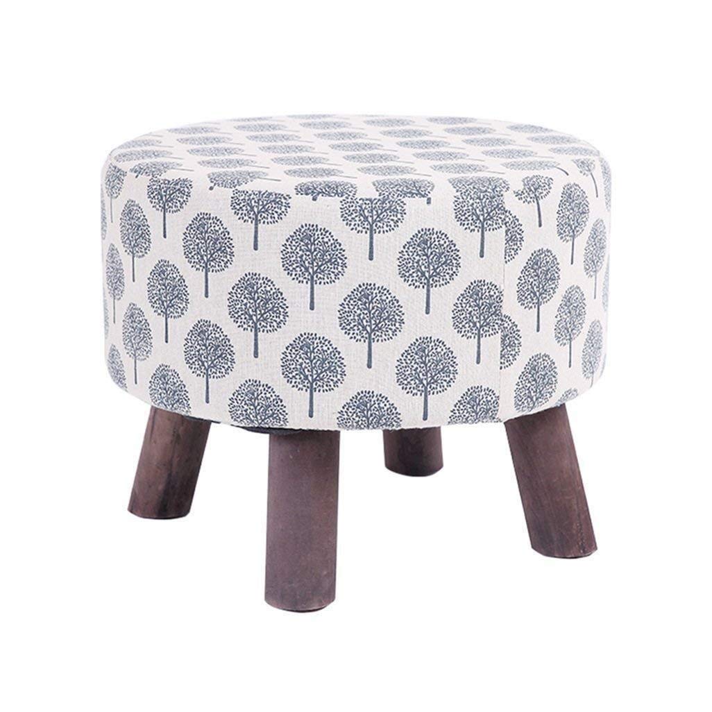 Tabouret pouf en bois avec assise rembourrée en lin couleur B