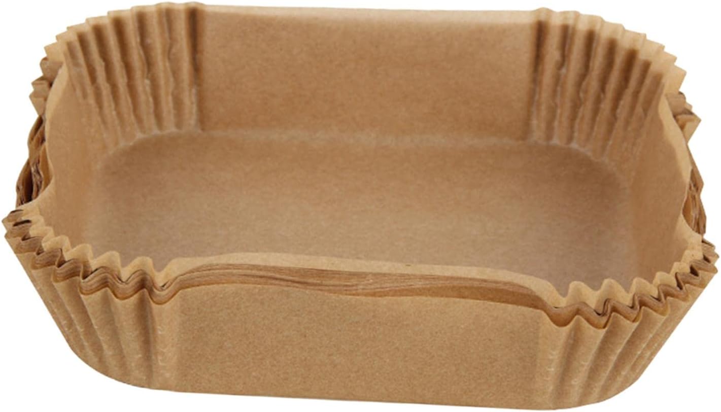 Disposable Paper Liners, Non Stick Waterproof Oil Proof Baking Paper for Air Fryer Grilling Microwave Restaurant (20x20x5cm,White 100pcs)