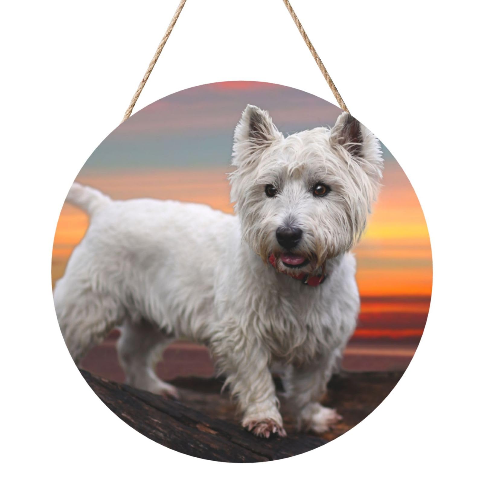 InOmak West Highland White Terrier Dogs Mountains White, Round Wood Panel Painting 12 in, Wall Hanging Painting For Home
