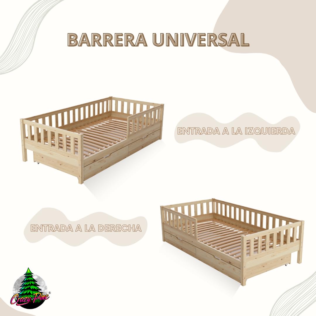 Cama Montessori 190x90 cm - Cama Infantil Fácil de Montar - Camas Infantiles Segura niños y niñas - con Protección contra Caídas - Madera Natural con Cajones