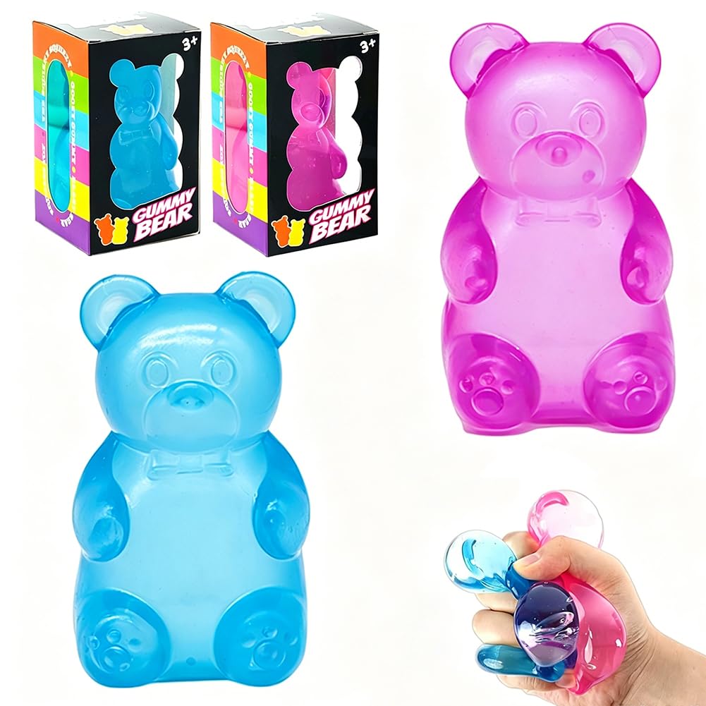 2PCS Gummy Bear Squishy Toy, Stress Balls for Adults Kids, Squishy Stress Relief Toys, Sensory Squeeze Balls Finger Exercise Fidget Cube Bear Toy, Birthday Classroom Prize Party Favors