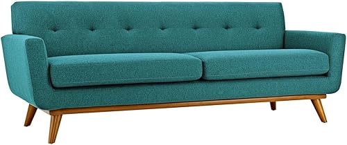 Miniatura 7 de Modway Engage - Sillón de una pieza tapizado con tela y sofá de dos piezas de estilo de mediados de siglo, Tela, Verde azulado