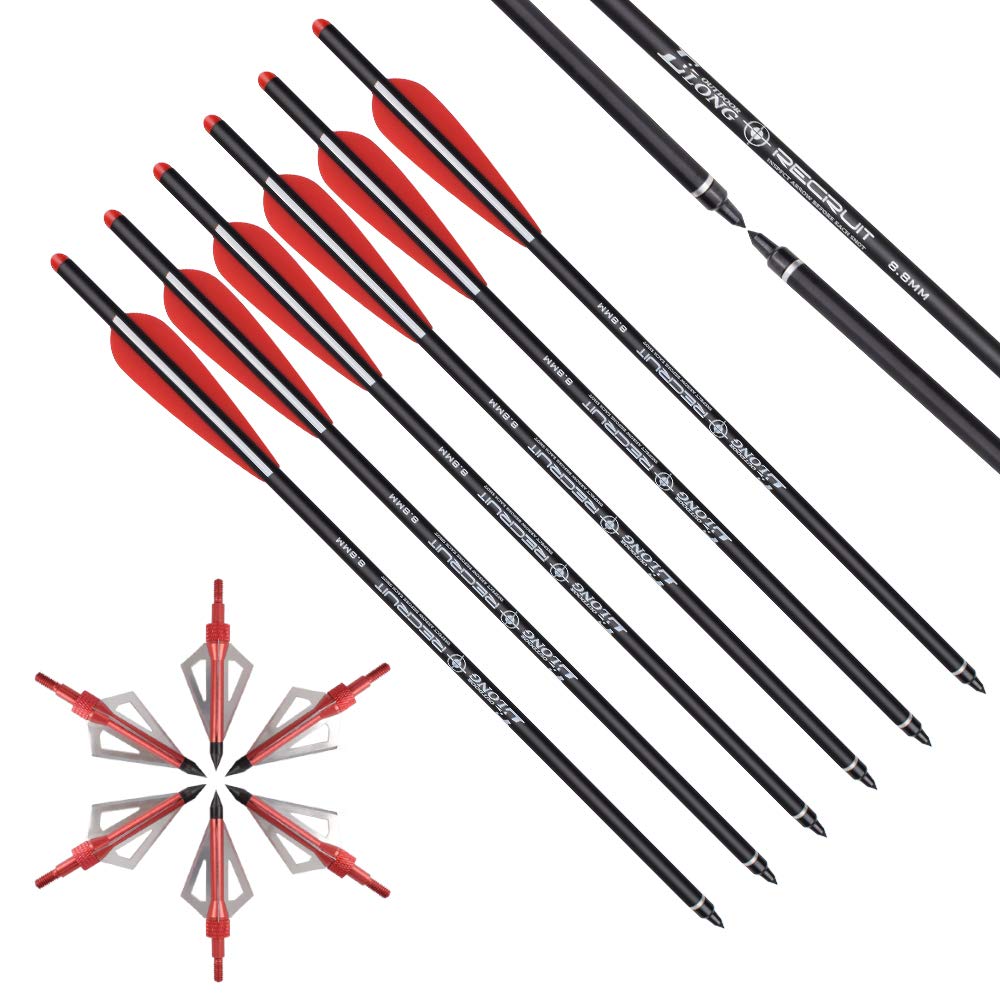 Elong Crossbow Bolts 20 Inch Carbon with Hunting Broadheads 6 Pack, Crossbow Arrows for Hunting Outdoor Target Practice