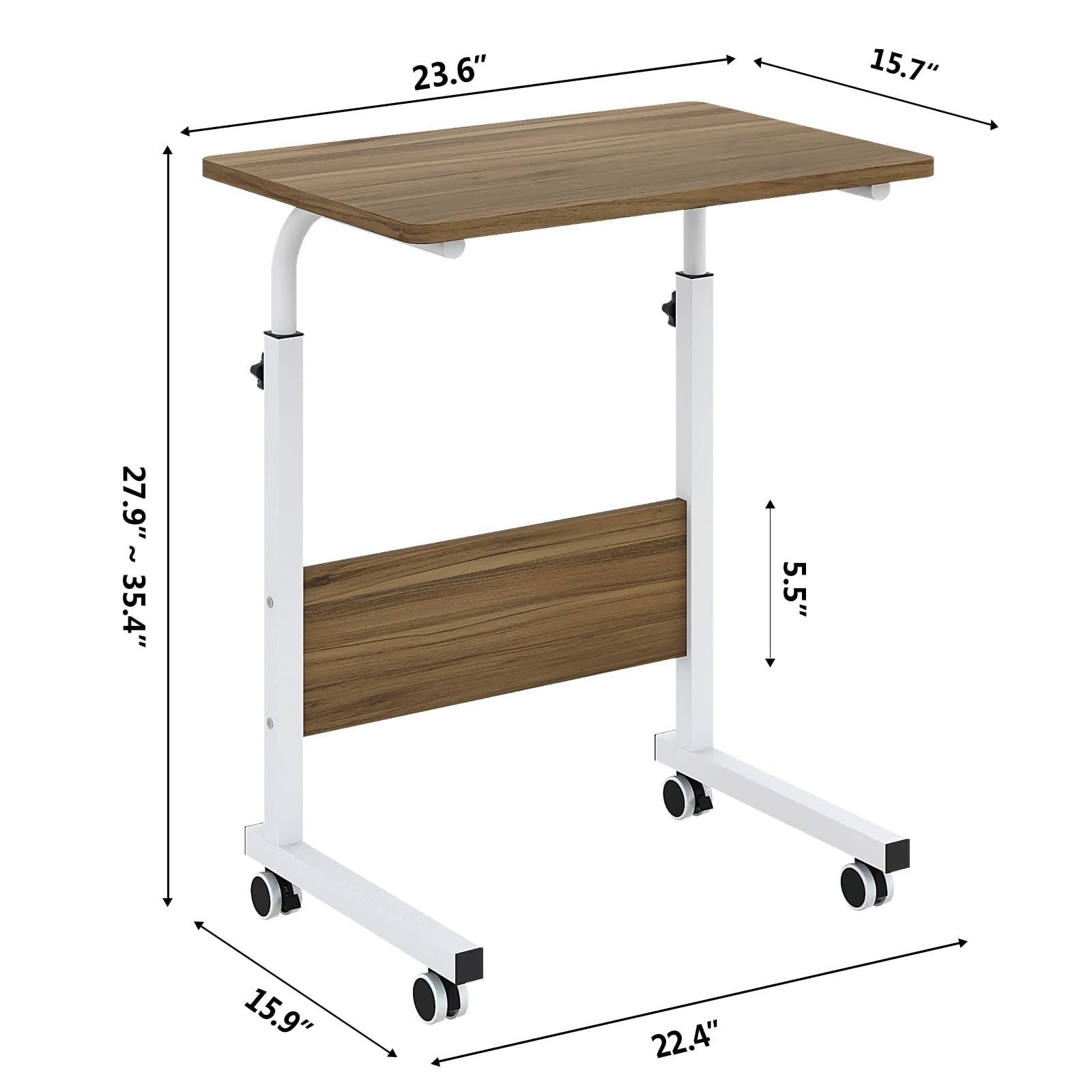 Tavolo per computer portatile con ruote, altezza regolabile 71 – 90 cm, scrivania piccola, scrivania per computer, supporto per computer portatile, tavolo per la pulizia, per letto e divano