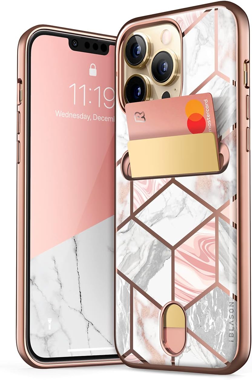 i-Blason Cosmo Wallet Case for iPhone 13 Pro 6.1 inch (2021 Release), Slim Designer Wallet Protective Case with Card Holder (Marble)