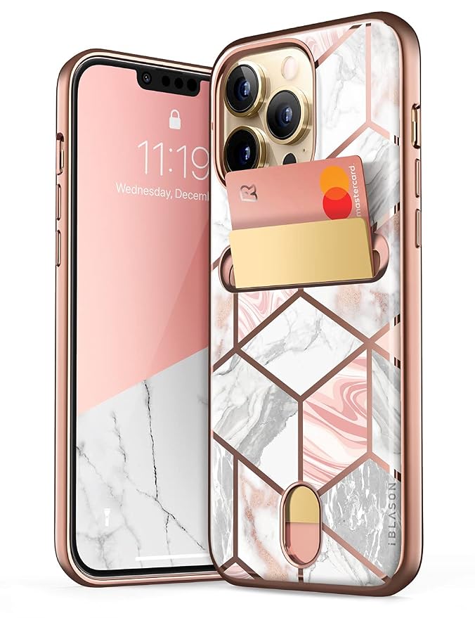 i-Blason Thermoplastic Polyurethane Cosmo Wallet Case For Iphone 13 Pro 6.1 Inch (2021 Release), Slim Designer Wallet Protective Case With Card Holder Marble