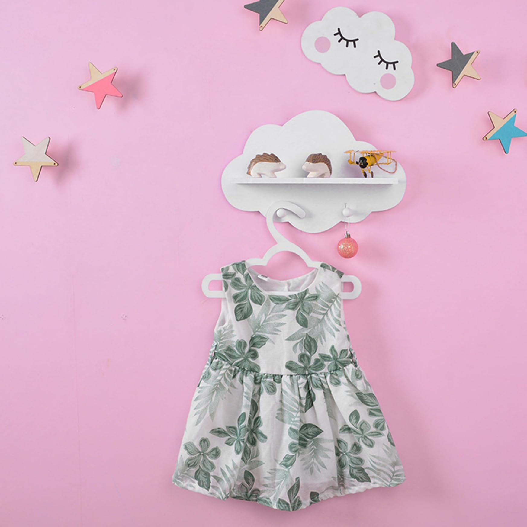 Set di 3 mensole galleggianti a forma di nuvola bianca, con appendiabiti, per cameretta dei bambini, accessori decorativi per mensole