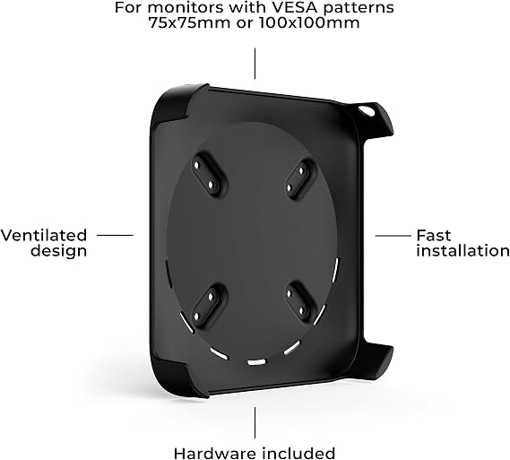 HumanCentric Mount Compatible with Mac mini, Custom Mount Adapter for Wall, Rack, Under Desk, Behind Monitor, 75x75mm and 100x100mm VESA Patterns, Does Not Work with 2024 M4 Mac mini