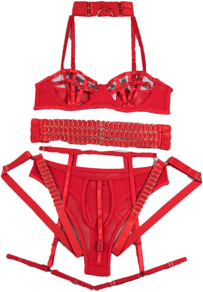 Hdhdeueh Women Sensual Lingerie Hollow Bra 3-Piece