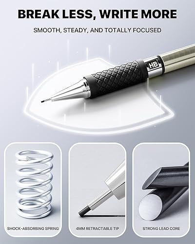 Miniatura 3 de Four Candies Juego de lápices mecánicos de metal, 6 lápices mecánicos artísticos de 0.028 in, 360 repuestos de plomo HB, 3 borradores y 9 repuestos