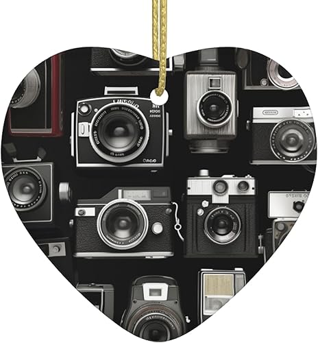 Adorno de Navidad de 3 pulgadas, colgante de corazón de cerámica para árbol de Navidad, colección de cámaras geniales y retro, accesorios de adorno disponible en Yaxa Costa Rica