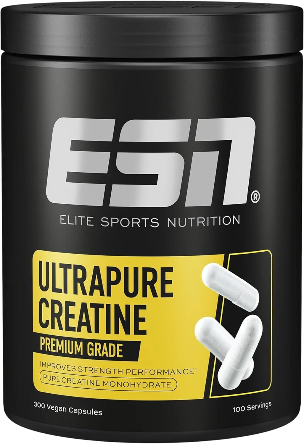 ESN Ultrapure Creatina Monoidrato, 300 capsule, 100 porzioni | Capsule di creatina, microfine e perfettamente solubili, vegane - prodotte in Germania