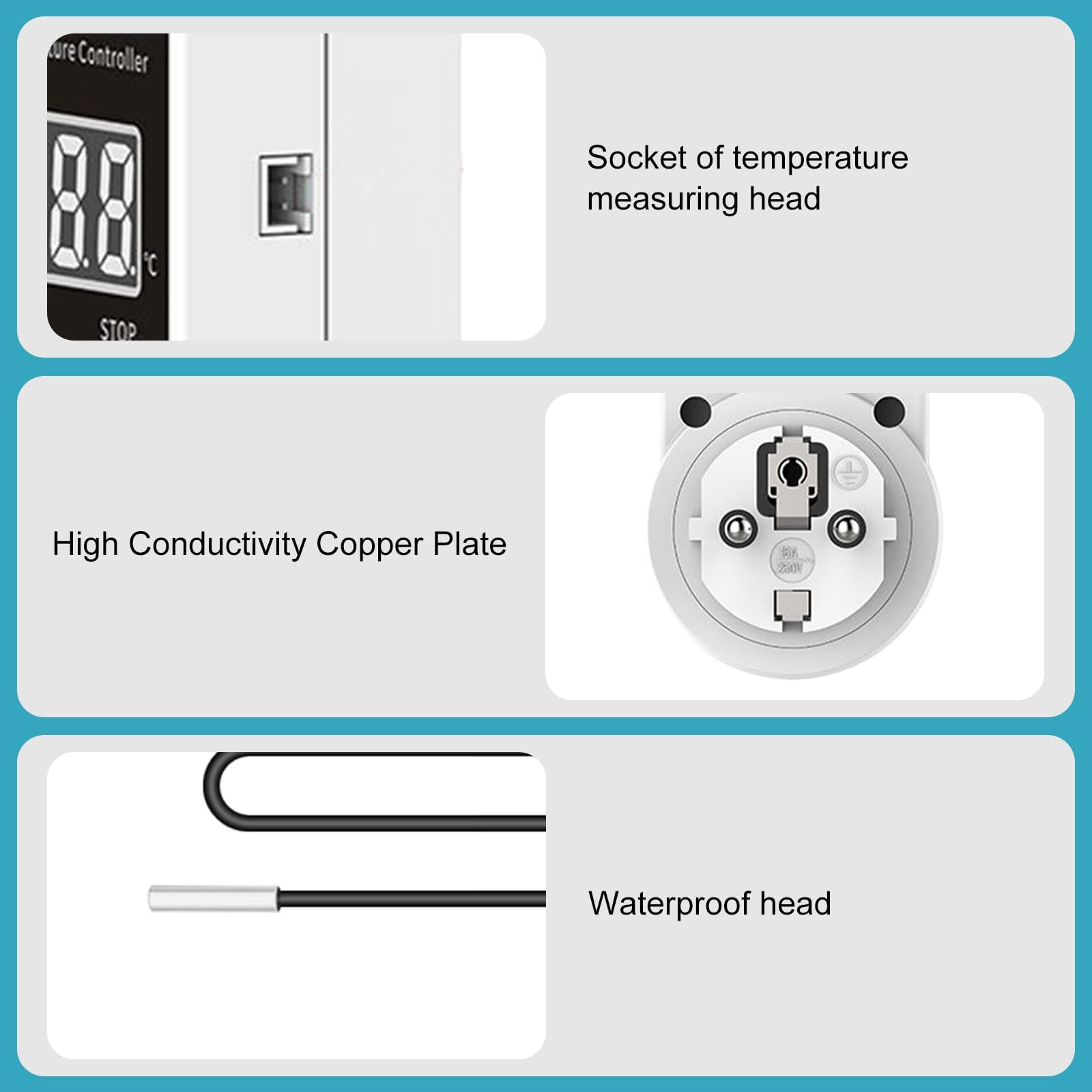 GOMETY 2 prese termostatiche, regolatore di temperatura digitale 230 V, termostato di raffreddamento con sonda LCD, termostato digitale per serra, acquario, terrario, rettili
