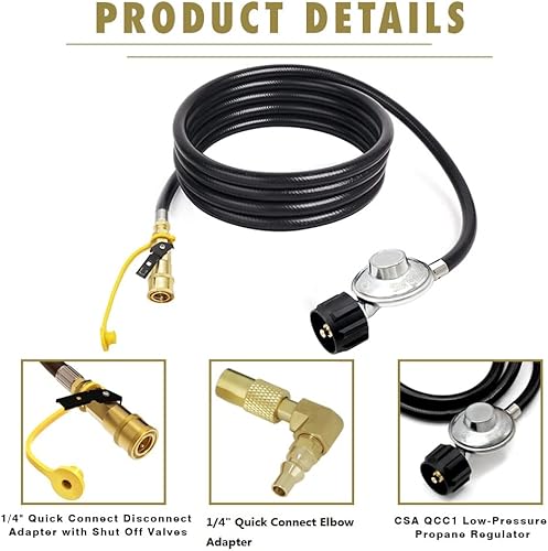 Miniatura 5 de MCAMPAS Manguera de propano de conexión rápida Camper LP de 8 pies con regulador para parrilla de mesa Blackstone de 17 pulgadas y 22 pulgadas,