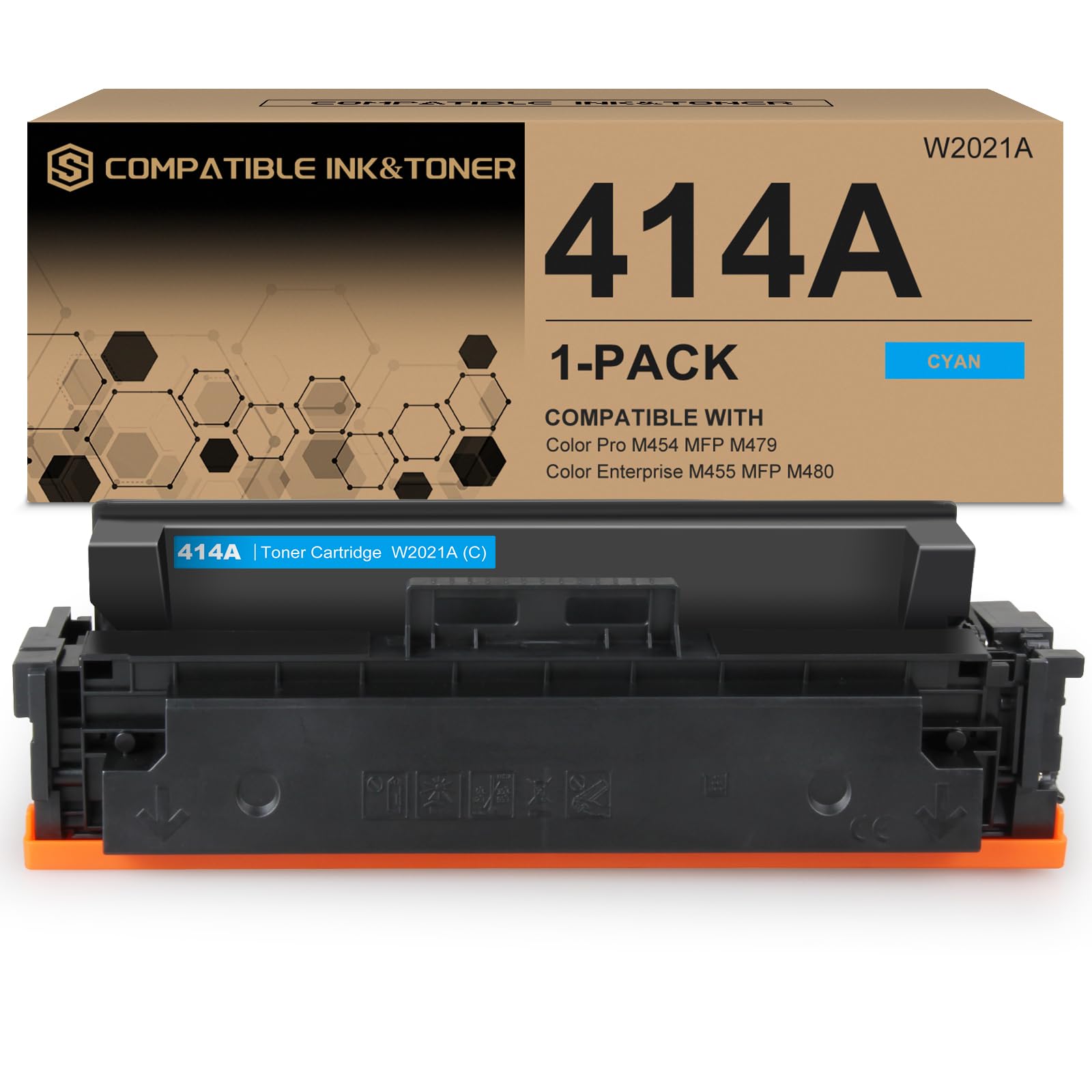 414A Toner Cartridge Compatible Replacement Works with Color Pro MFP M479fdw M479fdn M454dw M454dn M479dw M455dn M479 M454, Enterprise LaserJet M455dn M480f Printer | W2021A, 1 Pack Cyan
