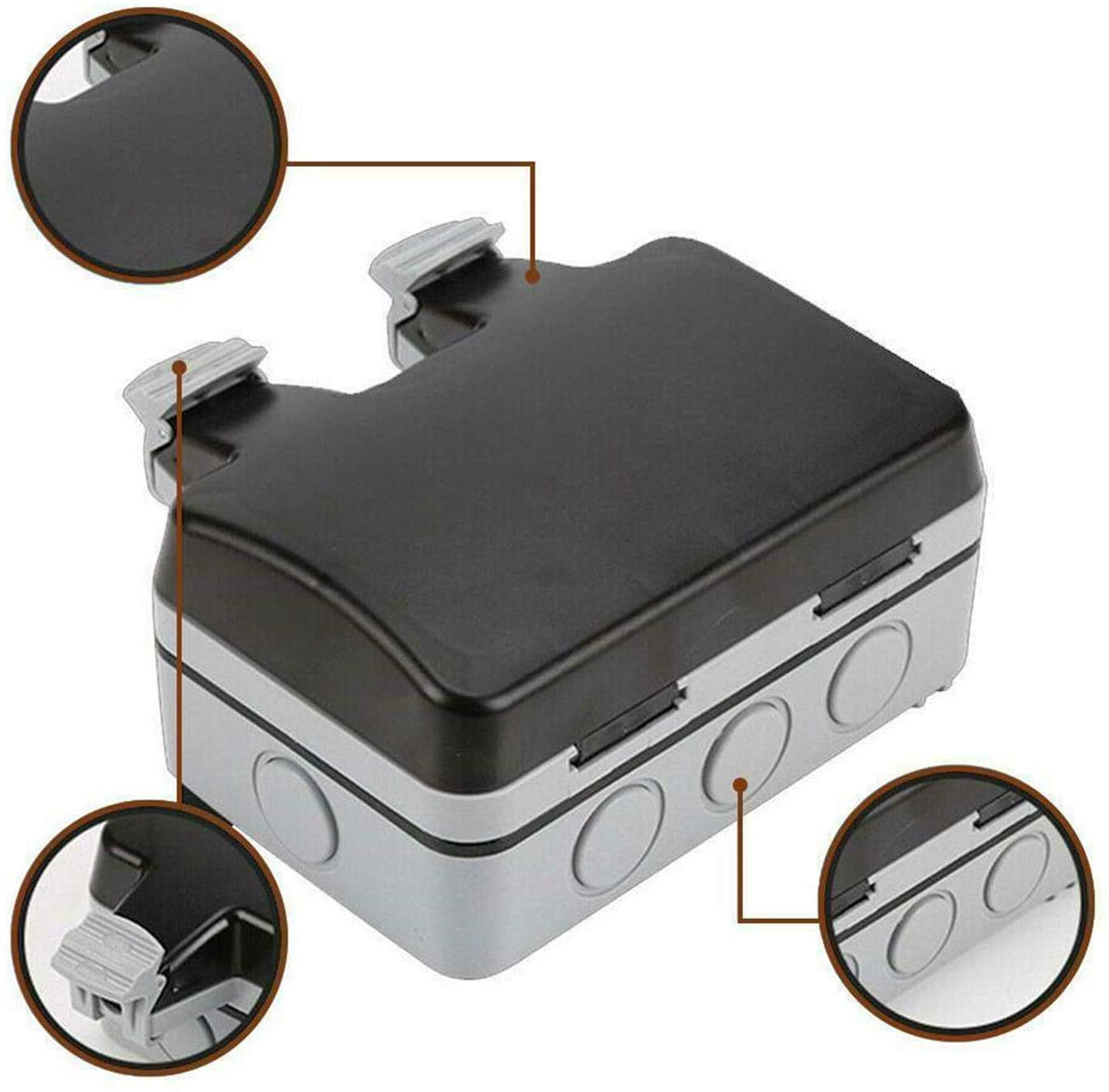 Toma de Corriente Exterior IP66 Conector USB con Doble Interruptor para Pared Enchufe con Tapa Abatible para Jardines al Aire Libre y Garajes (Doble)