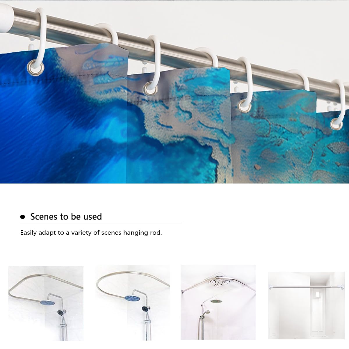 Rideau de Douche Salle de Bain Abstrait Bleu océan W200xL200 cm