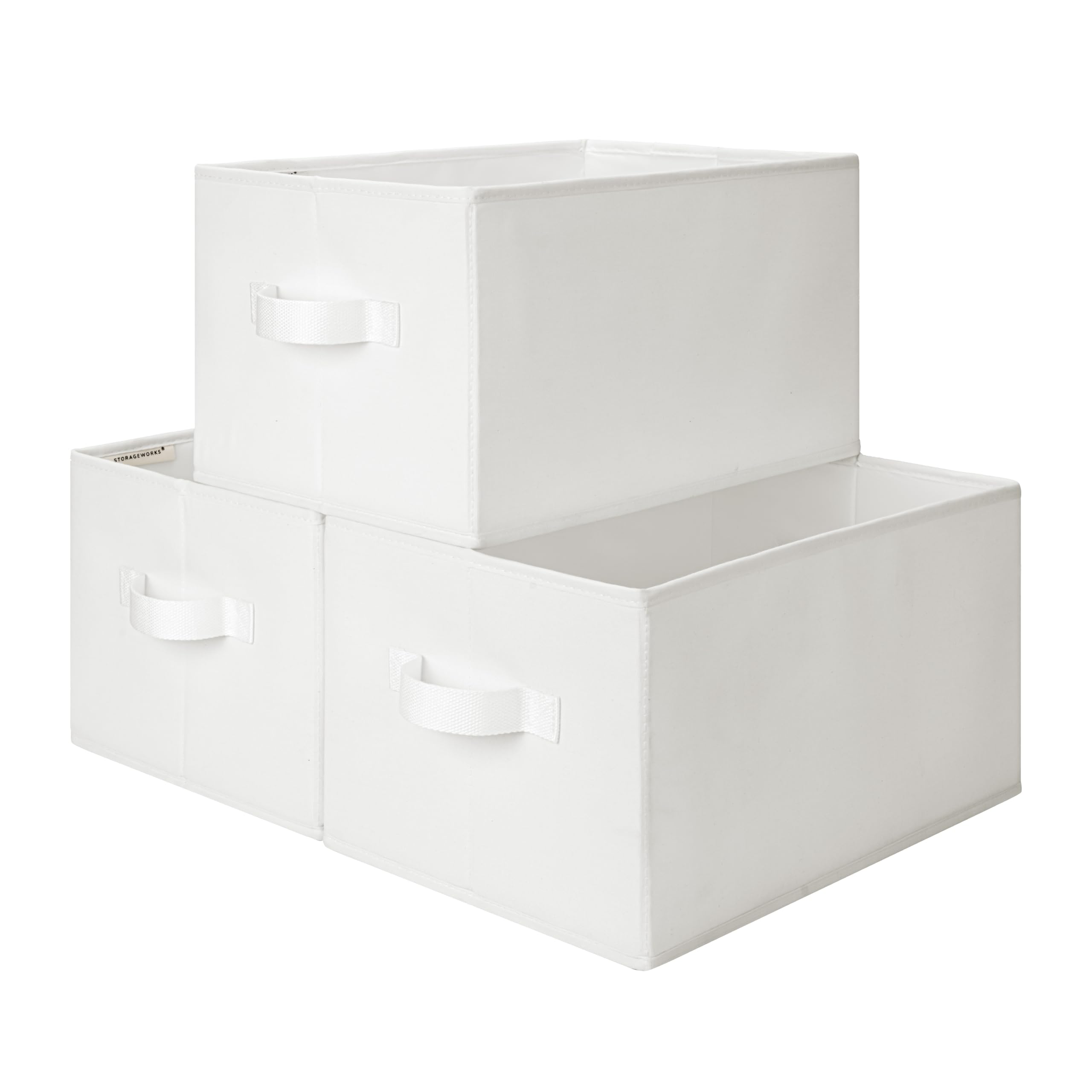 StorageWorks Storage Baskets for Shelves, Foldable Fabric Closet Storage Bins with Handles, Fabric Storage Bins Clothes Organizer, White, 3-Pack, Large