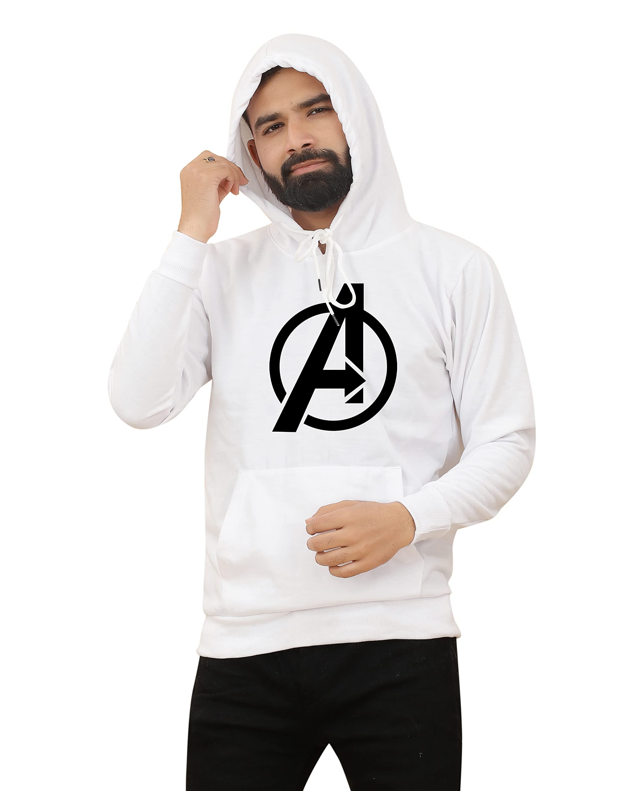 Hooded Neck Kangaroo Pocket Avenger Print Winter Wear Sweatshirt for Mens & Boys-image-49
