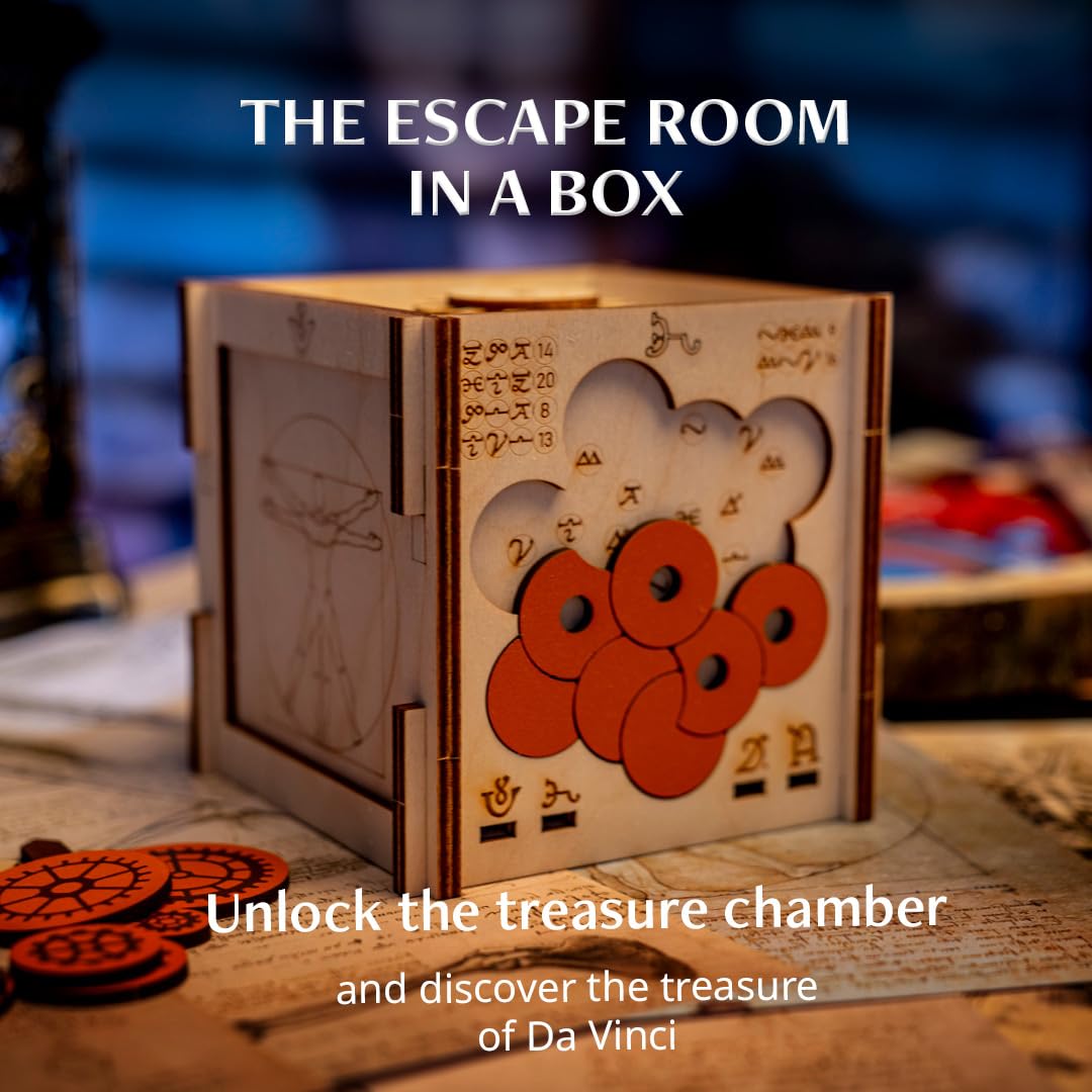 INSCAPE Da Vinci's Marvel - Drewniane Pudełko z Puzzlami Escape Room, Gra dla Dorosłych i Dzieci, 3D Cluebox, Gry Myślące