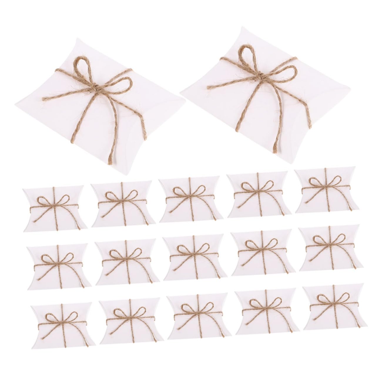 UKCOCO 100pezzi Scatole di Dolcetti Pieghevoli in Carta Kraft Scatole Regalo Cuscino con Spago di Iuta e Cioccolatini Adatte per Matrimoni Compleanni e Altre Celebrazioni