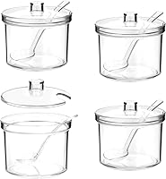 QWORK 4-Pack Clear Acrylic Sugar Bowls with Airtight Lids & Spoons, 210ml for Sugar, Salt, Spices, Tea
