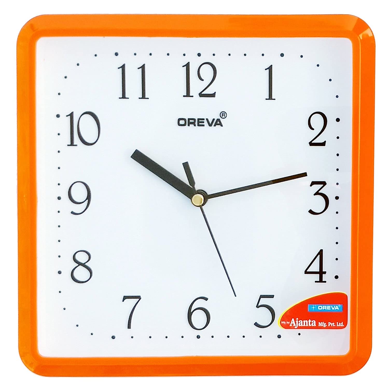 OREVA Plastic Square Shape Simple Small Wall Clock (20.5 x 3.7 x 20.5 cm, Orange, AQ-1417)