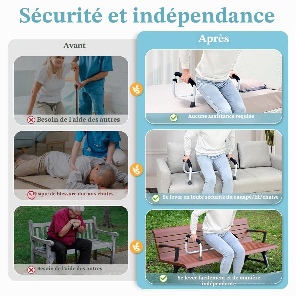 Support d'aide à la mobilité et à la vie quotidienne - Barre d'appui pour personnes âgées - Poignée de sécurité pour canapé handicapé - Largeur réglable